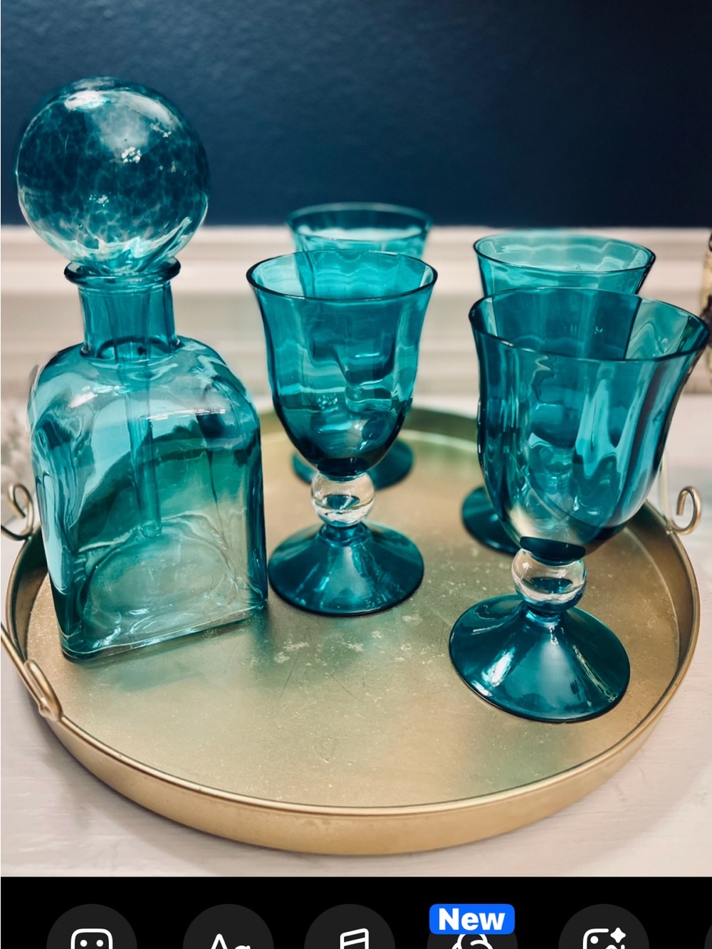 Teal Glass Decanter and Goblet Set - Vibrant